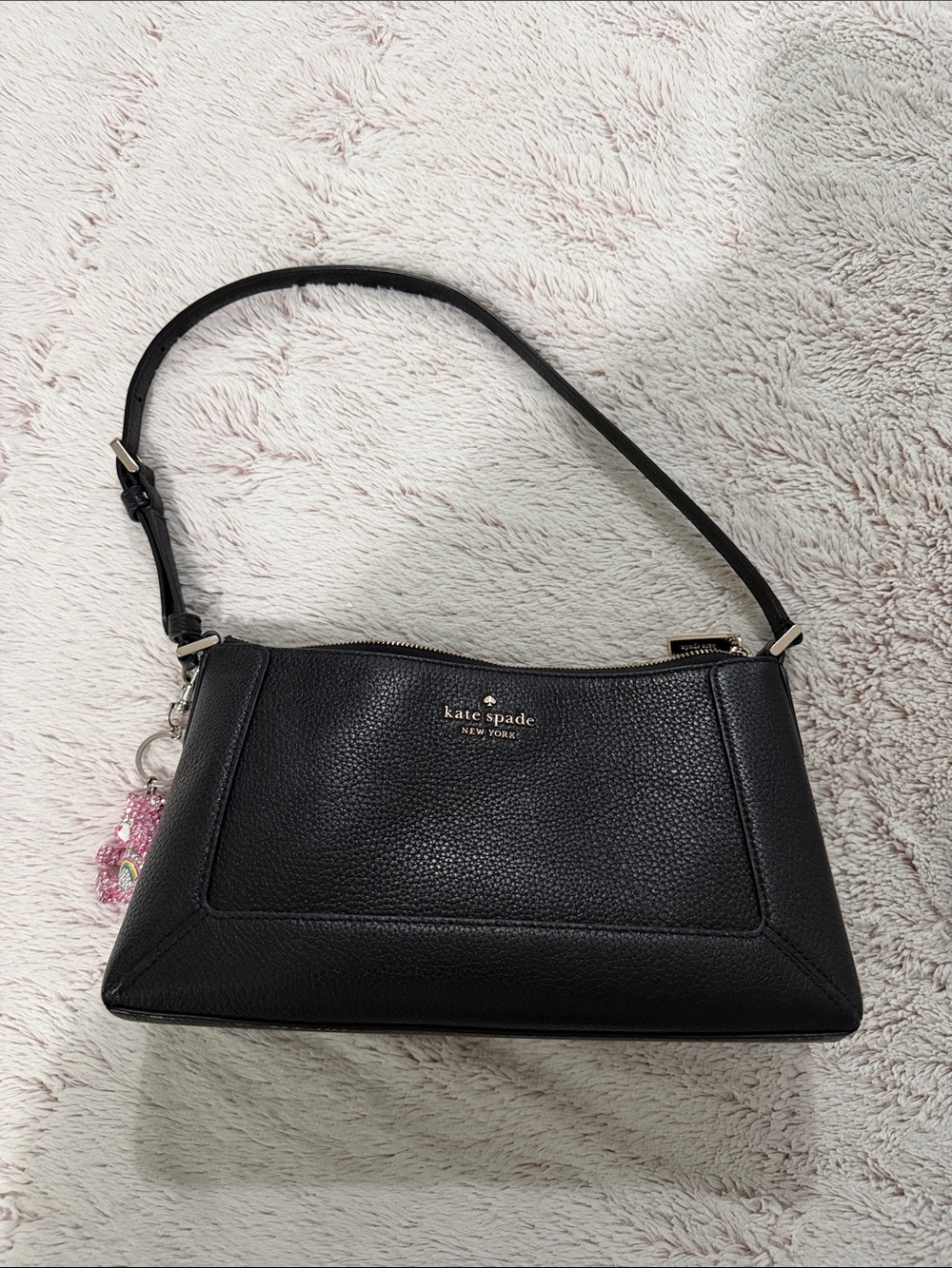 kate spade black pebbled leather shoulder bag with gold logo